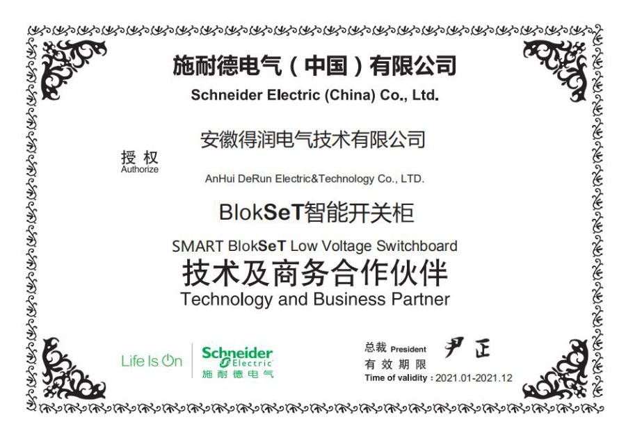 得潤電氣再次榮獲施耐德Blokset低壓開關柜2021年的授權生產商